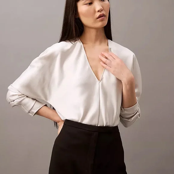 Satin V-Neck Blouse - Picture 2 of 12